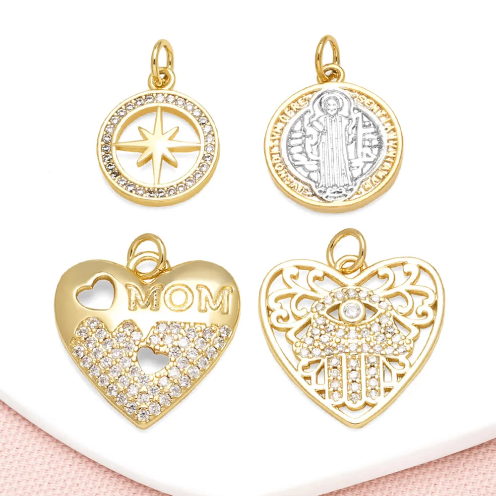 OCESRIO White Crystal Heart Mom Pendant For Necklace Copper Gold Plated San Jadus Tadeo Medal Jewelry Making Component Pdtb509