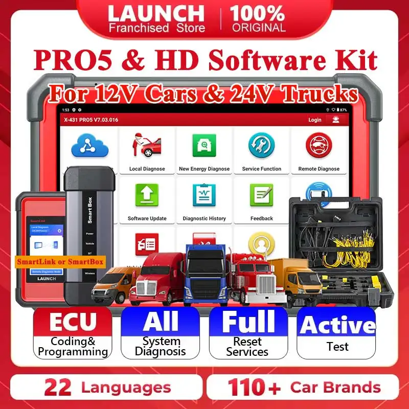 LAUNCH X431 PRO5 & Heavy Duty Software Kit Set 12V 24V Gasoline Diesel Car Diagnstic Tool Truck Scanner Automotive Tool