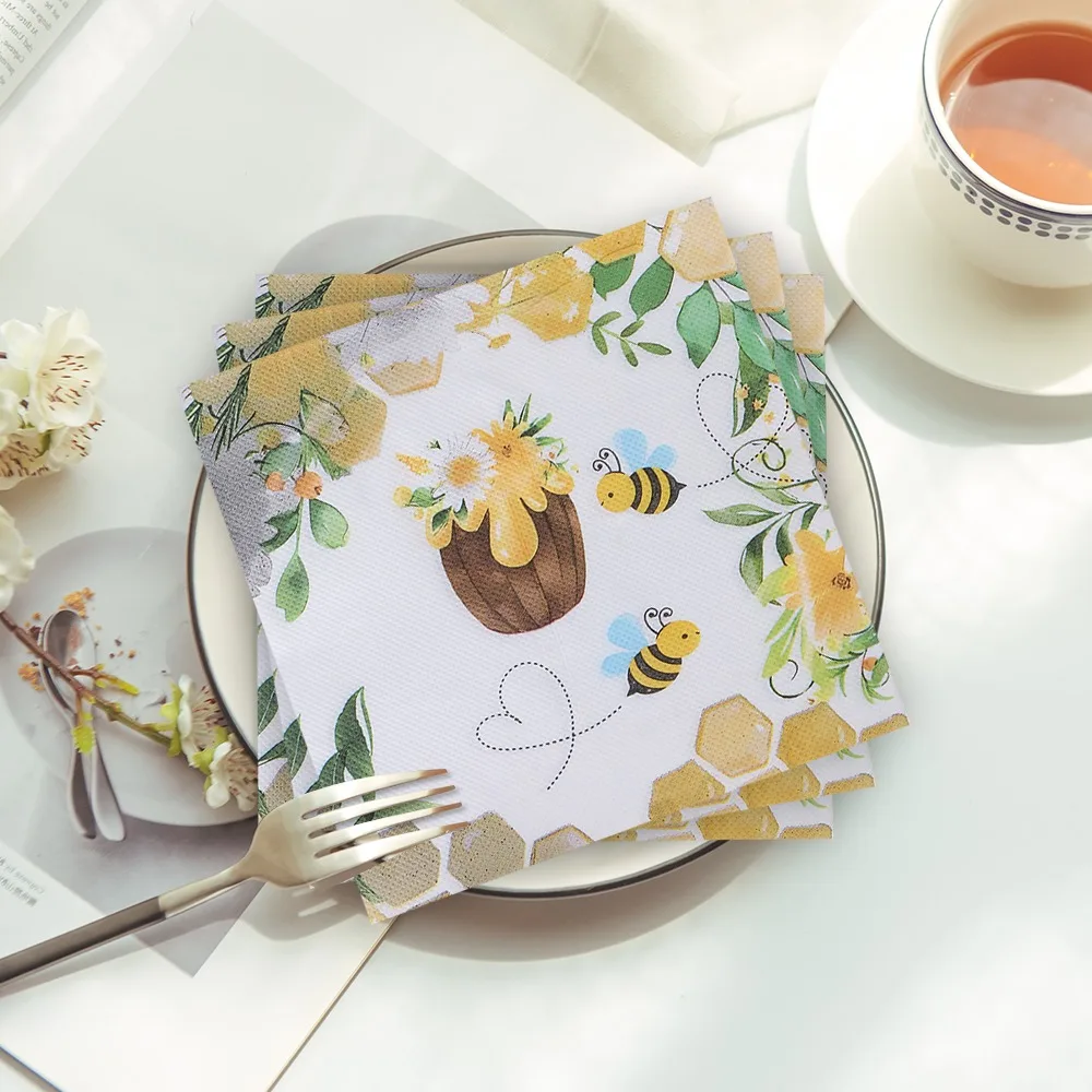 20pcs/pac Napkins Paper Pastoral Style Bee Napkins Retro Rose Print Wedding Party Table Mouth Cloth Cafe Dining Tray Tissues