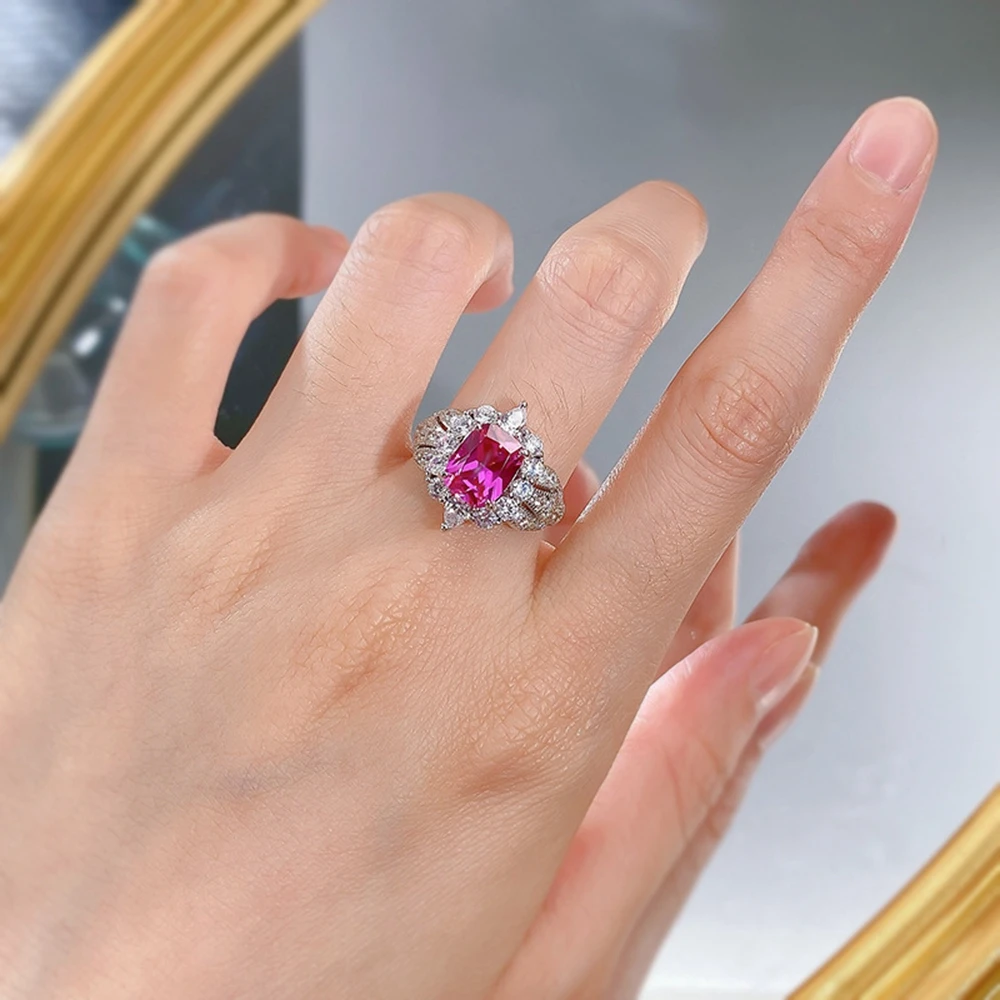 IsRabbit 18K Gold Plated Pink Sapphire Diamond Party Ring for Women Anniversary Engagement Gift 925 Sterling Silver Fine Jewelry