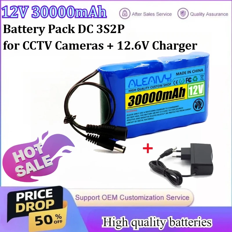 

New Portable Super 12V 30000mAh Battery Rechargeable Lithium Ion Battery Pack Capacity DC 12.6v 20Ah CCTV Cam Monitor + Charger