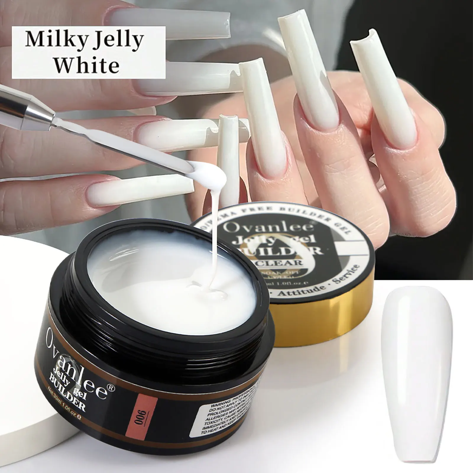 Ovanlee 3pcs Solid Jelly Builder Gel – Non-Sticky UV Nail Extension Polish for 3D Art, Strong and Flexible (30ml)