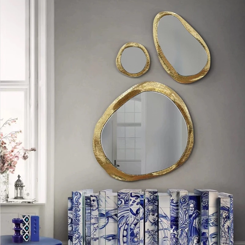 

Luxury Home Decor Gold Metal Contemporary Artwork Free-Hanging Combination Halo Mirror Wall Art Designed in Art Deco Style