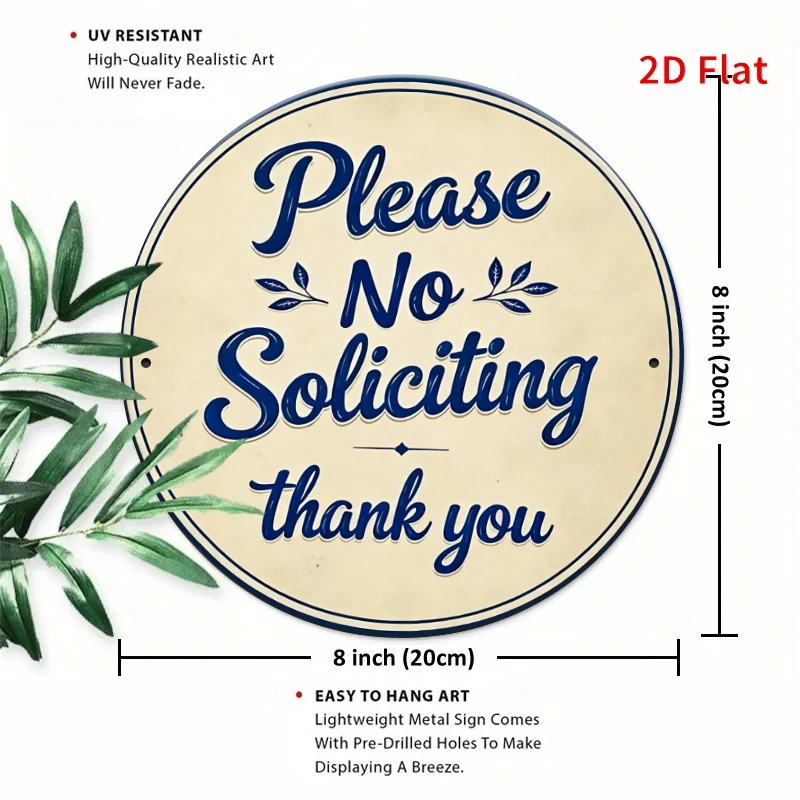 2D Flat - 1pc Round Aluminum Sign - No Soliciting Notice, 7.87X7.87inch, Waterproof And Rustproof, No Drilling Required, Perfect