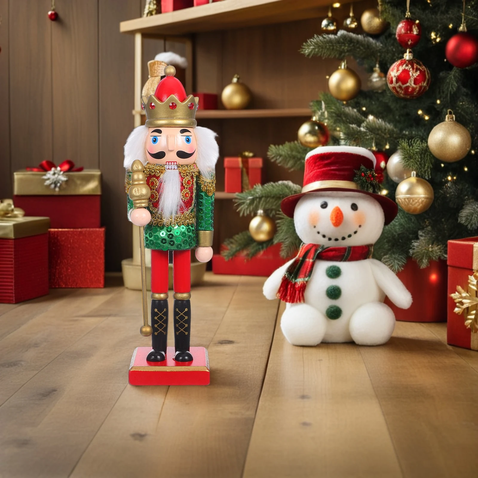 

25Cm Christmas Nutcracker Soldier Statue Wooden Holiday Decoration Xmas Tree Ornament Desktop Table Centerpiece Small Wooden