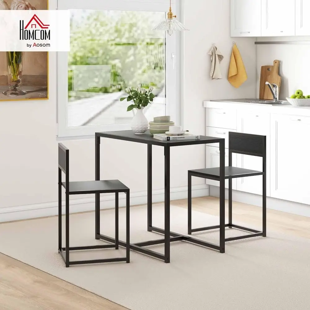 Small Dining Table Set or 2, Kitchen Table and Chairs Set, Compact Dining Sets or Small Spaces, Black