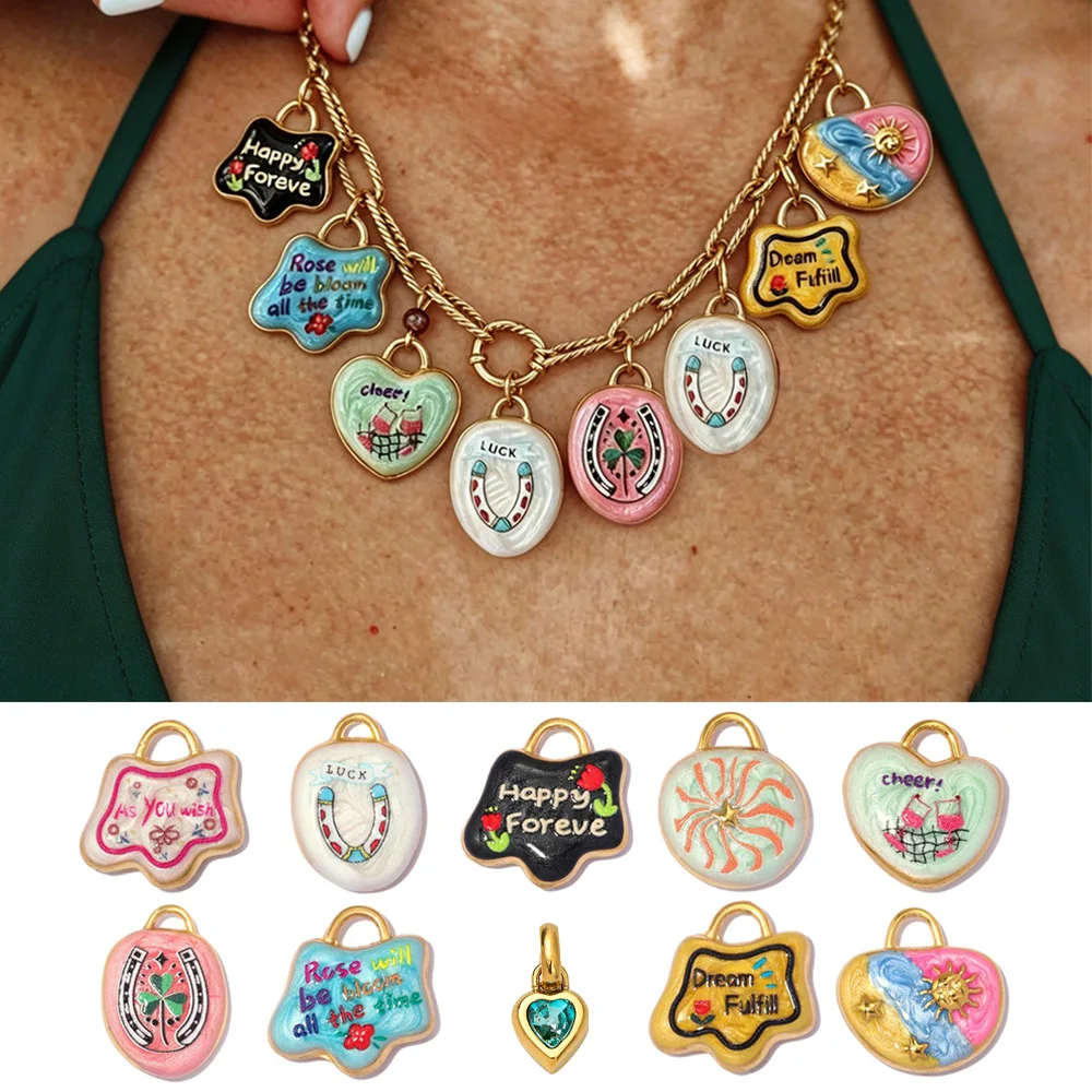 Englischer Charm-Armband-Anhänger, niedliche Mini-Glückskette, DIY-Halskettenherstellung, Edelstahl-Schmuckzubehör