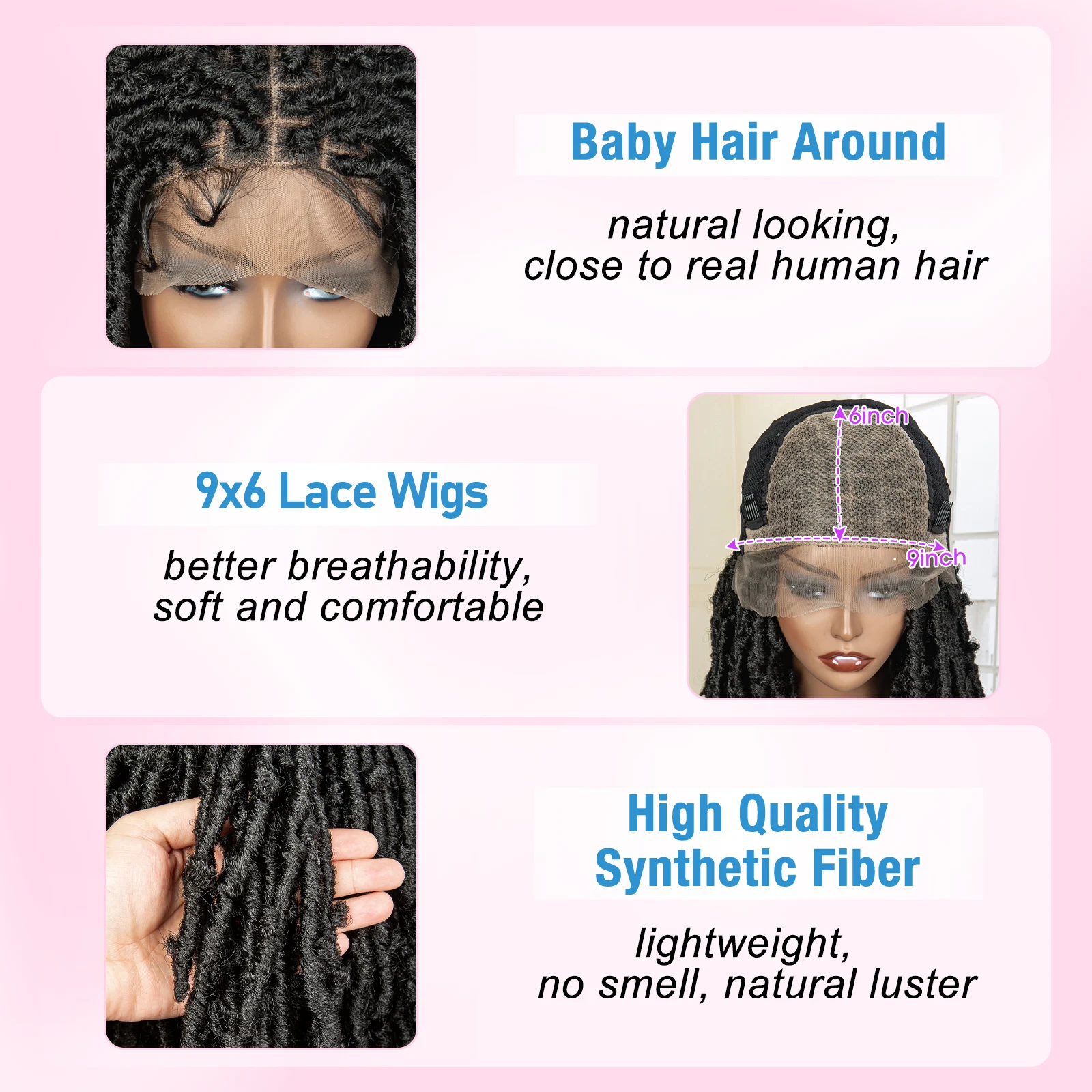 Synthetic Dreadlocks Knotless Braided Wigs Lace Frontal Wig for Black Women Short Bob 16 Inches Locs Crochets Braiding Wigs