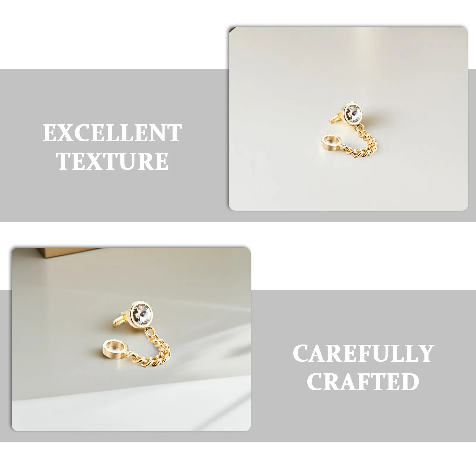 1Pair Premium Golden Cuff Links with Clear Crystal Accents Men Shirt Cuff Studs Sophisticated Calm Steady Look for Work Parties