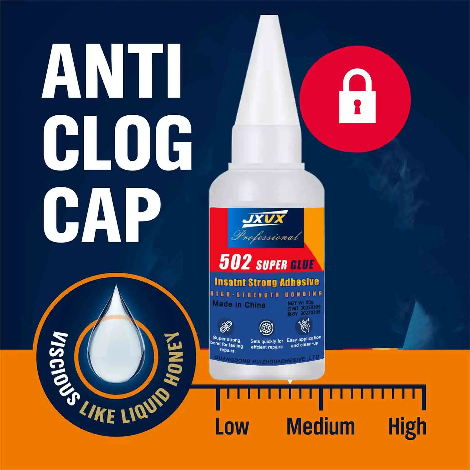 JXVX 1-5개 슈퍼 글루 502 가죽, 고무, 목재, 금속용 고강도 속건성 시아노아크릴레이트 접착제 고강도 액체 접착제 도구(정밀 분배기 포함)
