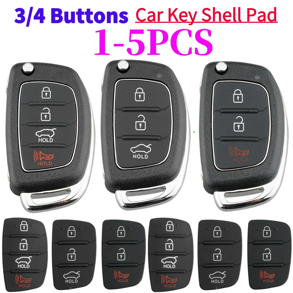 1-5Pcs Replacement Rubber Car 4Button Silicone Pad For Hyundai Tucson Santa fe / ix45 Sonata i40 Remote Car Repair Key Fob Shell