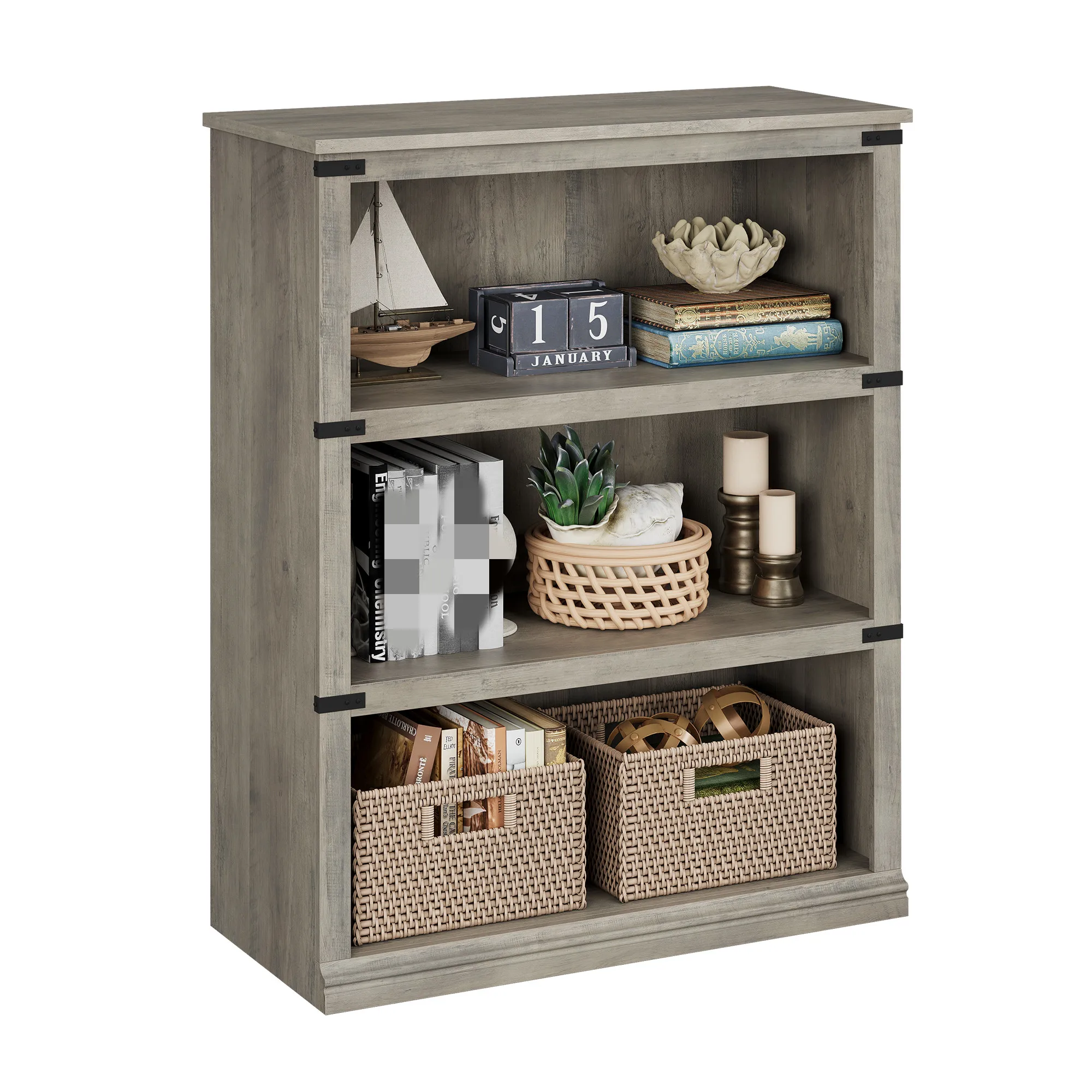 

3-Tier Wooden Bookcase, Storage Book Shelf with Display Shelves, Tall Book Case for Home Office,, 40.0" H x 31.5" W x 12.2" D