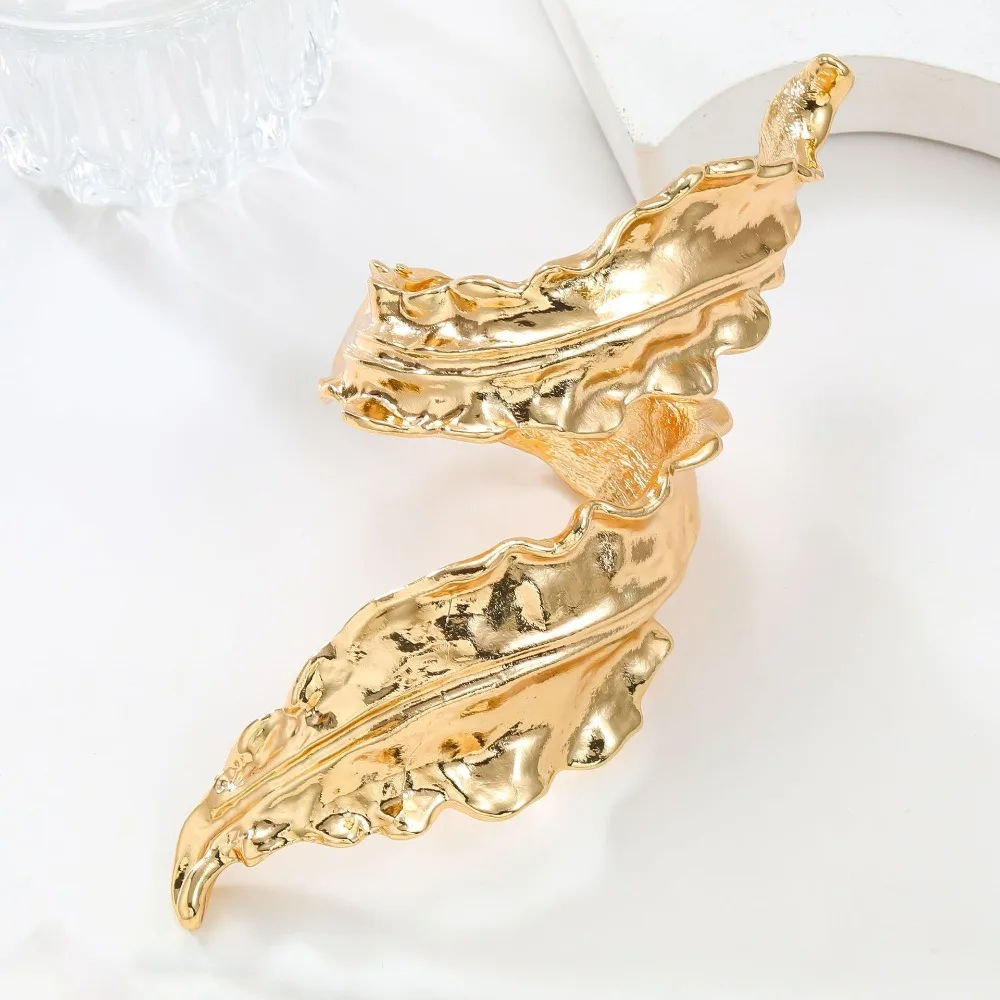 

Trendy Gold Silver Leaf Alloy Bracelet Hip-hop Vintage Exaggerated Bangle Irregular Bohemian Chunky Punk Jewelry Handicraft