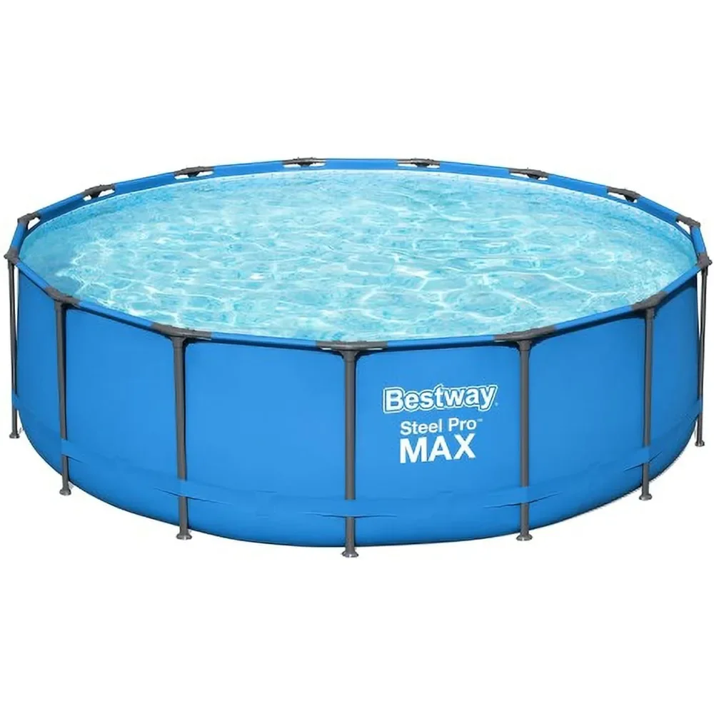 

Steel Pro 15’ x 48" Round Metal Steel Frame above Ground Outdoor Backyard Family Swimming Pool, Blue