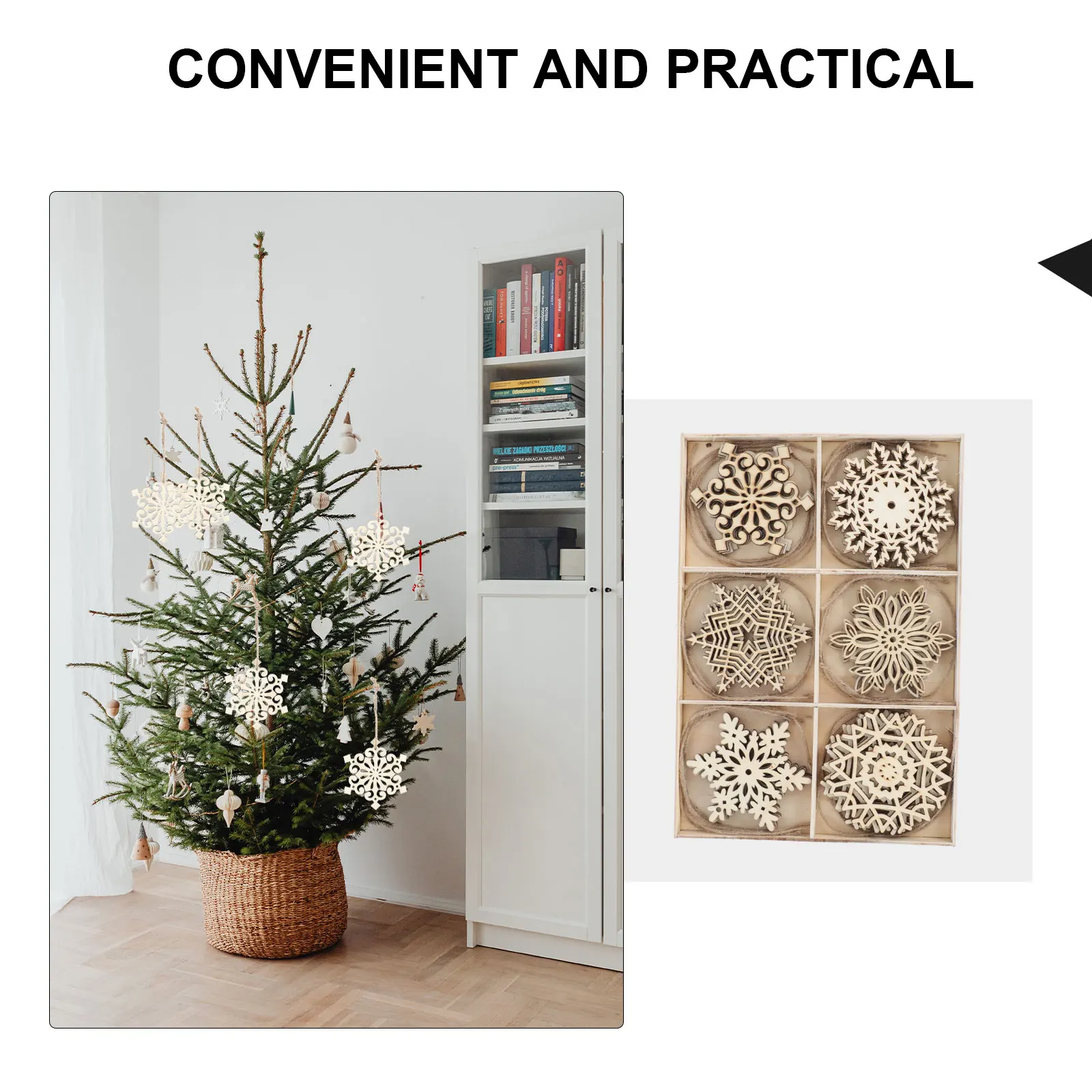 

1Box Christmas Pendants Beige Tree Hanging Ornament Festive Xmas Supply for Party Layout Decor High Quality Wood Material