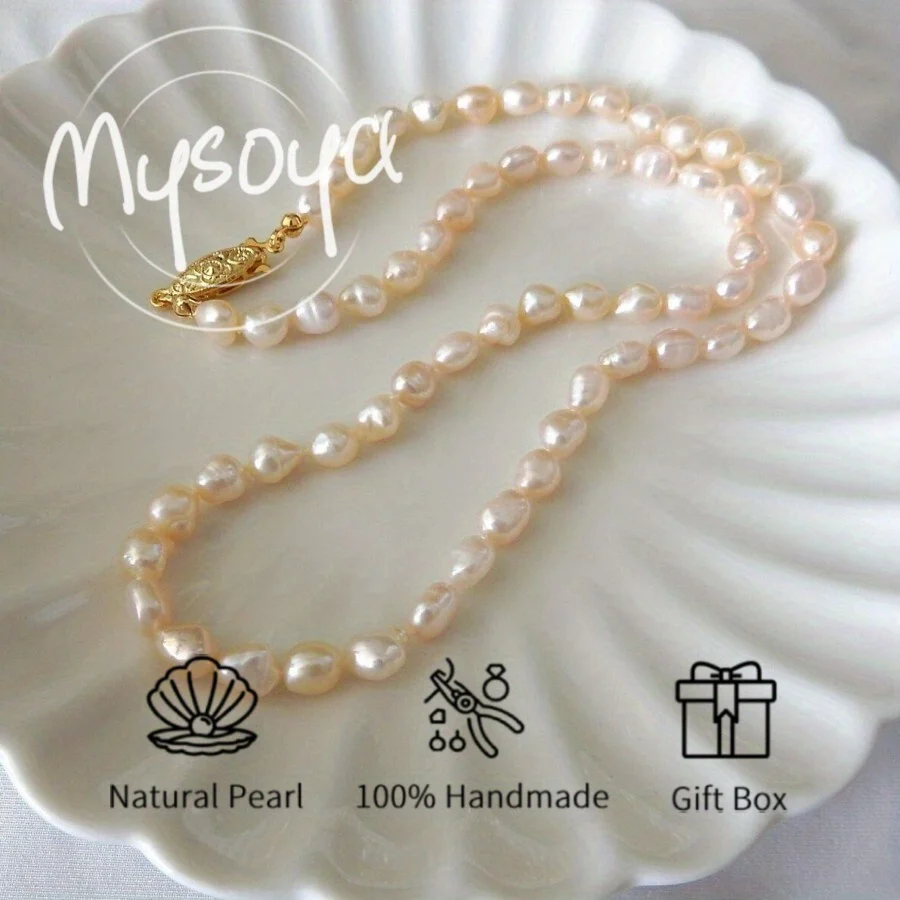 

Ожерелье из пресноводного жемчуга MYSOYA, барочный жемчуг 7-8 мм, в подарочной коробке, подарок на день рождения, свадебные украшения, для него/для нее