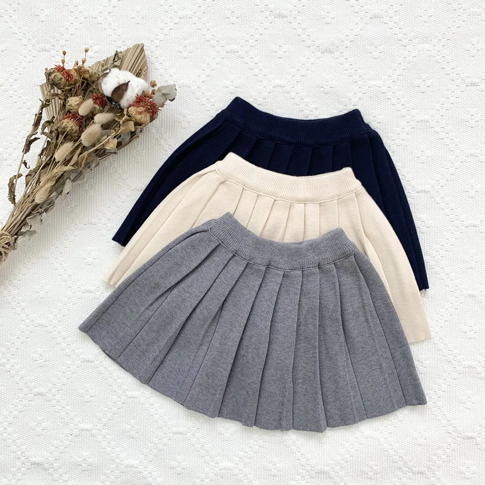 

Knitted Pleated Skirt Solid Color, Simple Summer College Style Casual Cute All-match Fashionable Pleated Skirt