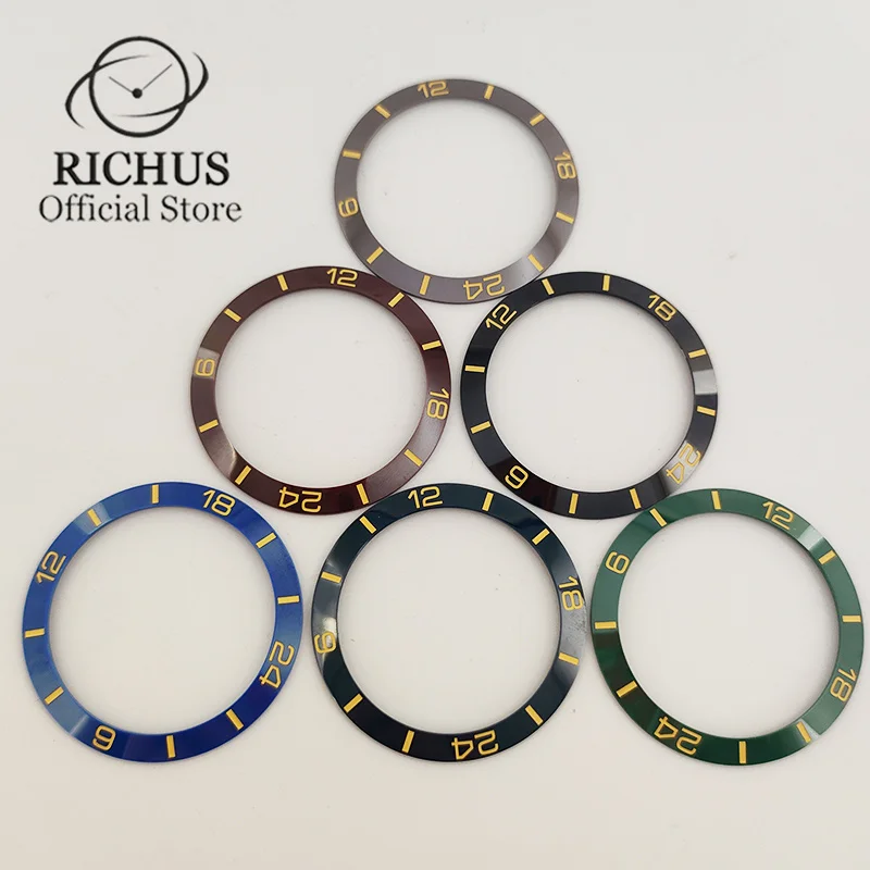 أجزاء حلقة إدراج إطار سيراميك ريكوس ، إطار ساعة ، أسود ، أزرق ، أزرق داكن ، أخضر ، بني محمر ، أبيض ، رمادي ، جودة عالية ، 38