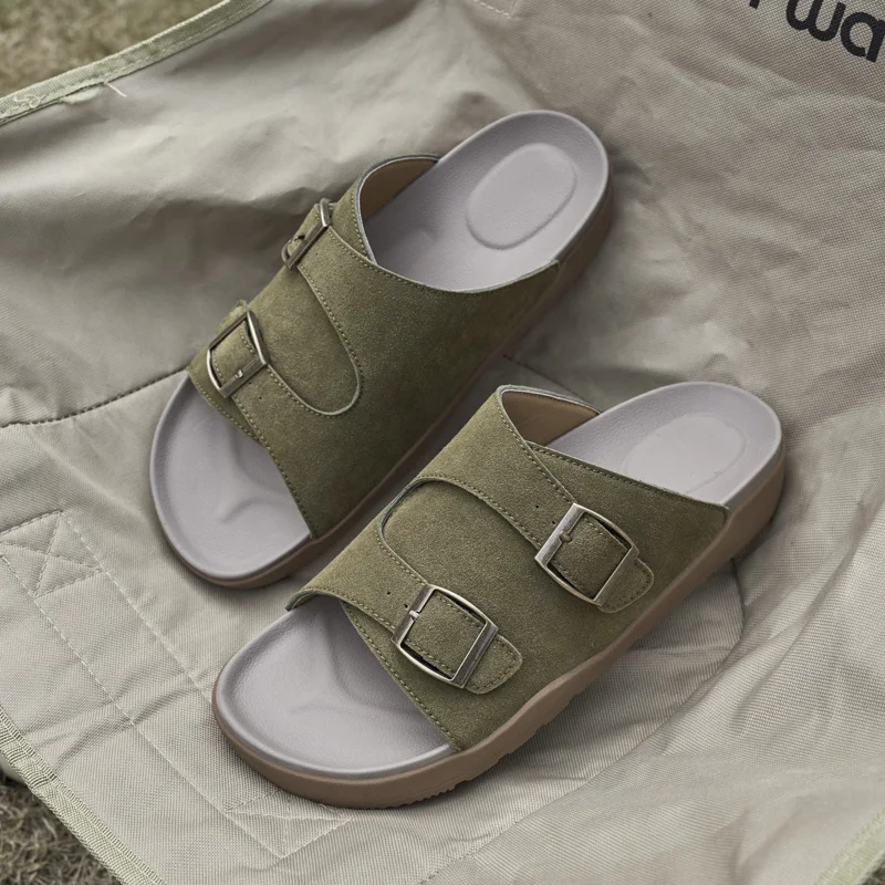 Solid Color Men Open Toe Slippers Simple Fashion Flat Slide Sandals Indoor Outdoor Lightweight Wear Resistant Casual Footwear