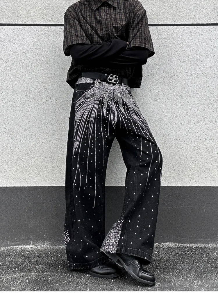 

Женские блестящие сценические джинсы со звездным небом и бриллиантами, осенние модные джинсовые брюки с высокой талией, женские винтажные брюки в уличном стиле