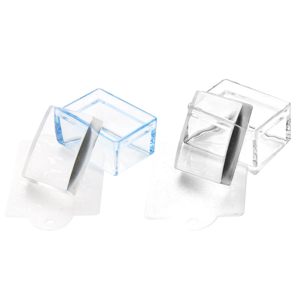 

2 Pcs Nail Stamper Set Transparent Square Plastic Tools for Manicure Nail Supplies Stamping Easy Use Home