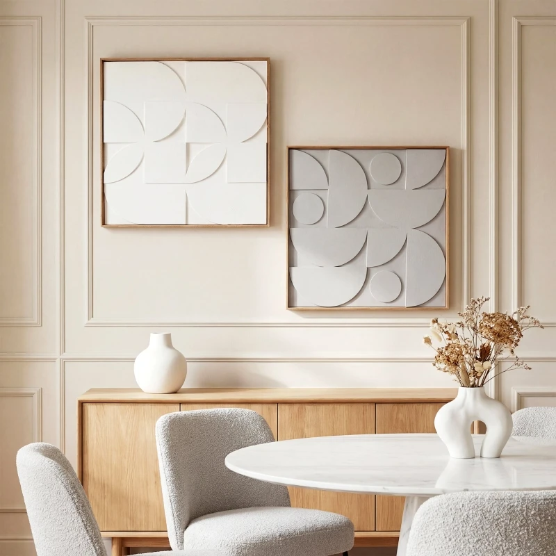 Lot de 2 panneaux décoratifs muraux géométriques 3D modernes, 80x80cm, blanc, découpe laser ajourée, cadre en MDF avec texture sculpturale en EVA, art pour salon et entrée
