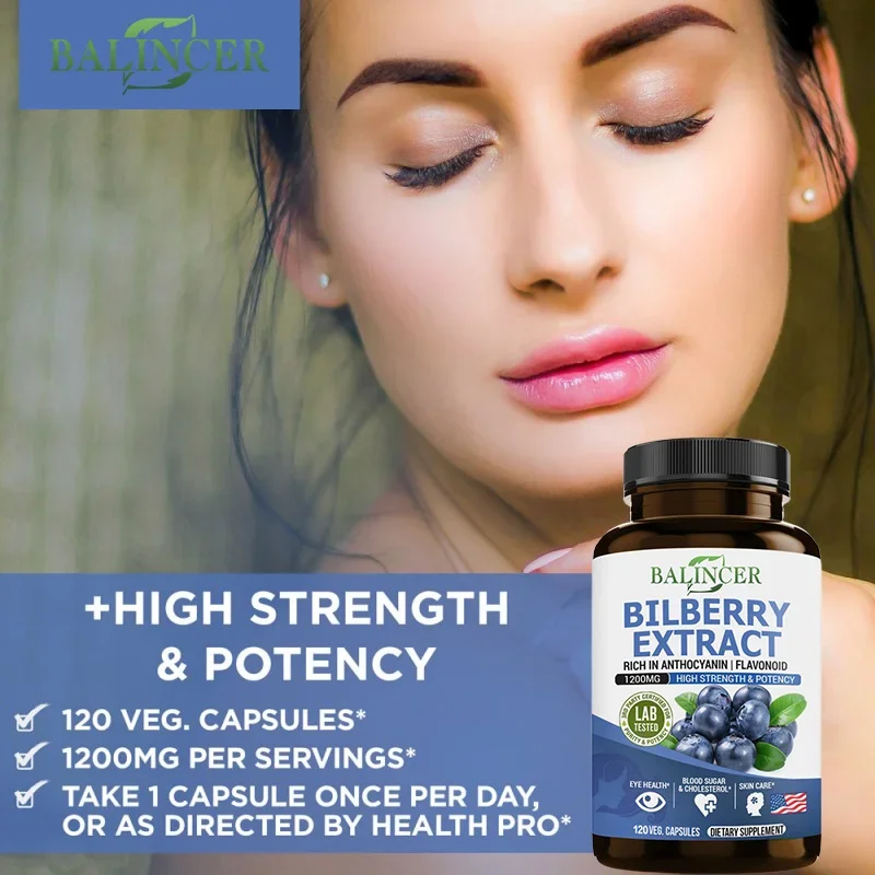 Bilberry Extract Capsules - Eye Vitamins, Anthocyanins, Brassoids, Relieve Eye Fatigue, Dryness & Vision Health, Skin Care