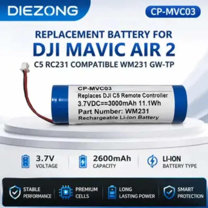 Batería de CP-MVC03 de 3,7 V y 2600mAh para DJI MAVIC AIR 2 C5 RC231, Compatible con Control remoto, baterías recargables WM231