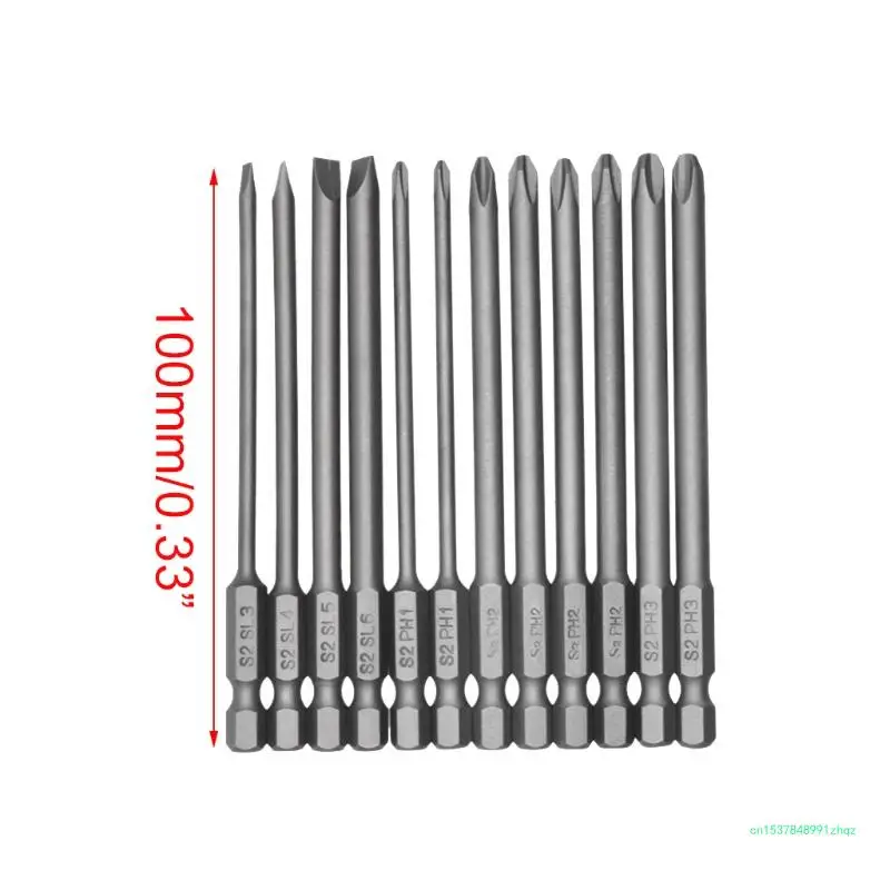 12pcs/set Alloy Steel Slotted Screwdriver Drill Bits for Head 100mm for Extra Long Hand Tools