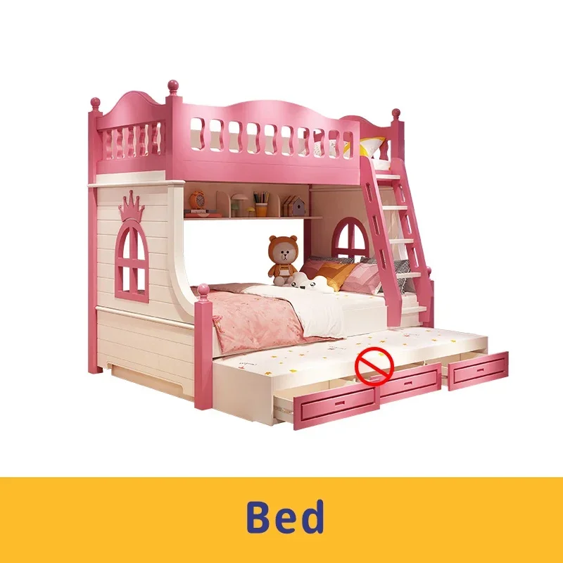 Loft Bed With Drawers Creative And Lovely Pink Two-Story Furniture For Girls From 5 To 8 Years Old Fashion Hot Sale Kids Beds