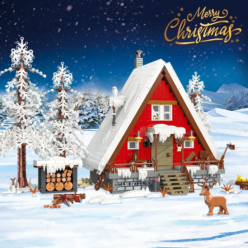 Christmas Snow House Building Blocks Reindeer Pine DIY Assembly Tree Model with LED Light Ornament Holiday Decoration Gift Toy