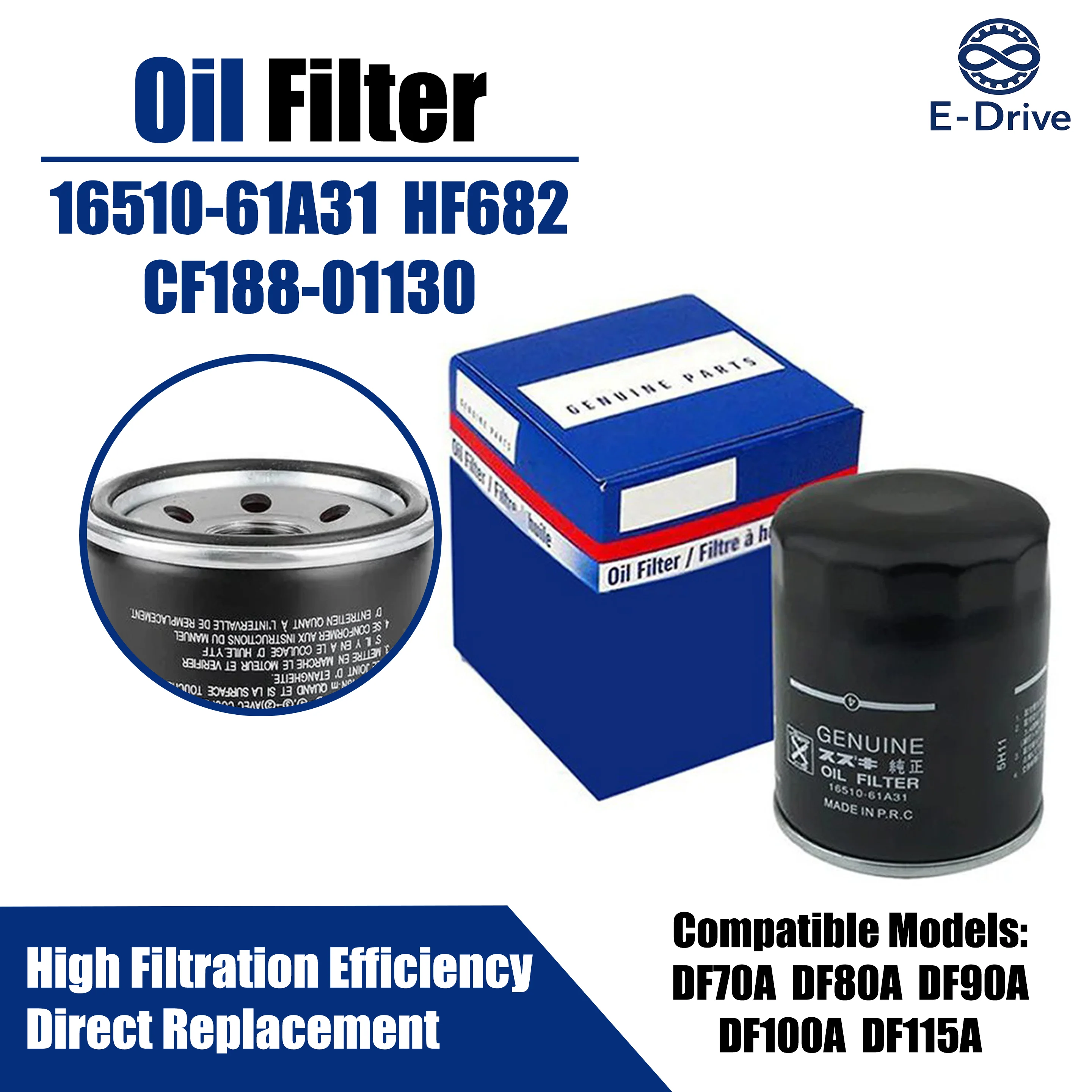 16510-61A31Oil Filter for Suzuki  DF80A DF90A DF100A DF115A 4 Stroke Outboard Motor Marine Engine Replacement HF682 CF188-01130