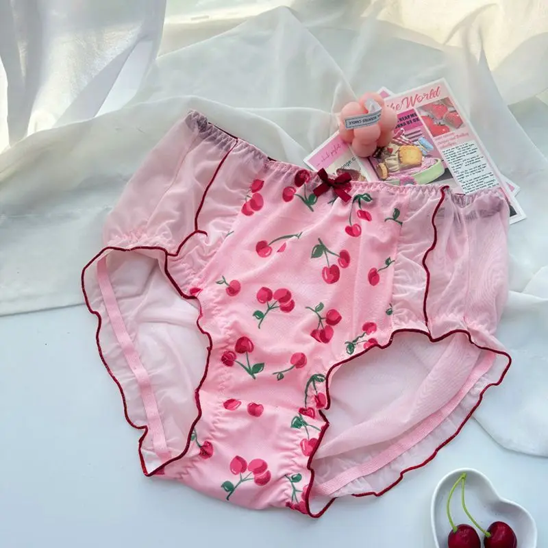 Pink Cherry Women Girls Big Size Chiffon Cute Kawayi Panties Briefs Cosplay 100kg Can Wear Dolls Costumes Pink Pajama Party
