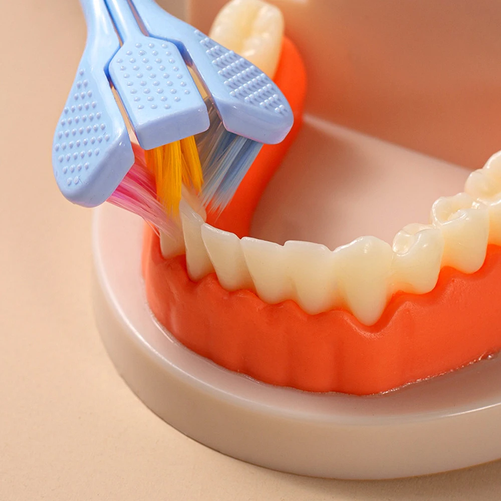 Cepillo de dientes 3D de tres lados para adultos, cepillo de dientes de pelo suave, raspador de lengua, limpieza profunda y completa, herramientas de cepillo de dientes para el cuidado bucal