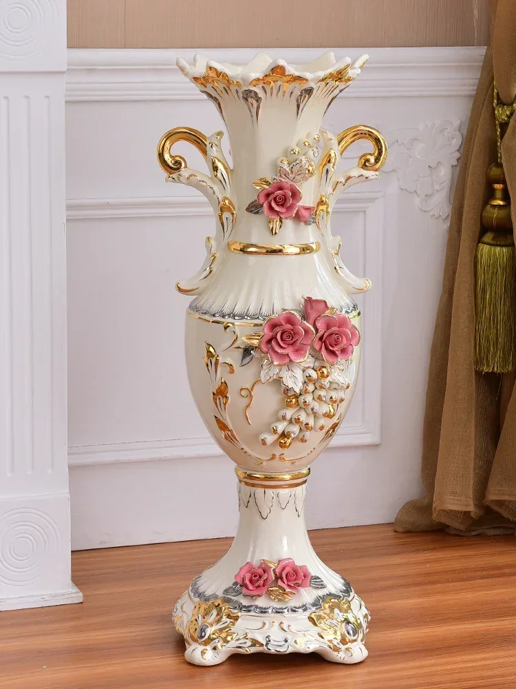 Ceramic High Floor Vase Living Room Flower Arrangement Decoration Dried Flower Vase Floor Large TV Cabinet Home Decorations