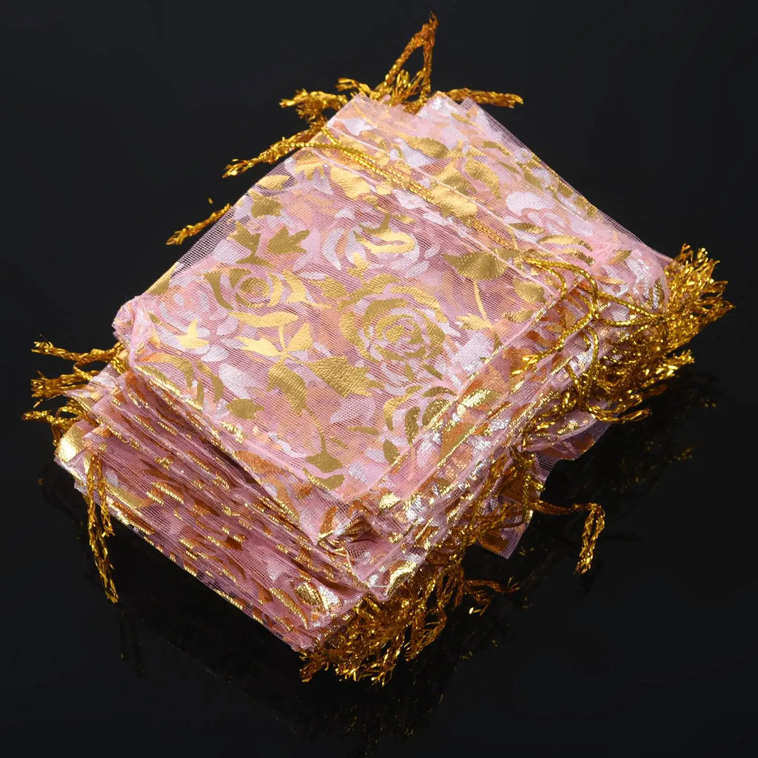 Abqr 100 peças 7x9cm rosa organza cordão presente joias bolsas bolsas casamento natal festa presentes sacos rosa