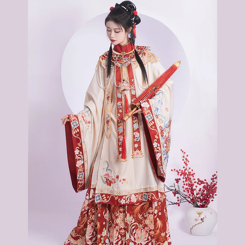 Three-piece Set Chinese New Year Hanfu wedding dress Ming style  Autumn and winter wedding dress New Year red vestido hanfu