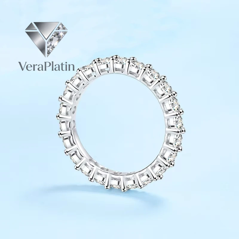 

VeraPlatin Women Engagement 18K White Gold Wedding Band 2.2CT Moissanite Diamond Girlfriend Birthday Gift PT950 Platinum Rings F