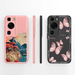 For Huawei P60 P60 Pro Case Pink Butterfly Tree Liquid Silicone Durable Fashion Simple Back Cover For Huawei P60 Pro Coque Funda