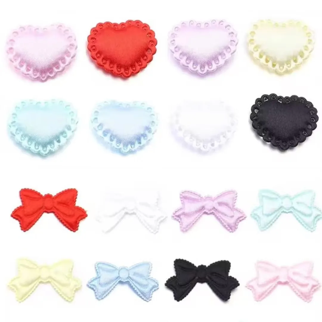 50/100 Stück Süße Schleifen-Herz-Applikationen, bunte Stoff-Schwamm-Blütenapplikationen für Mädchen, Kinder, DIY-Haarnadeln, Kopfschmuck, Accessoires – Detail 2