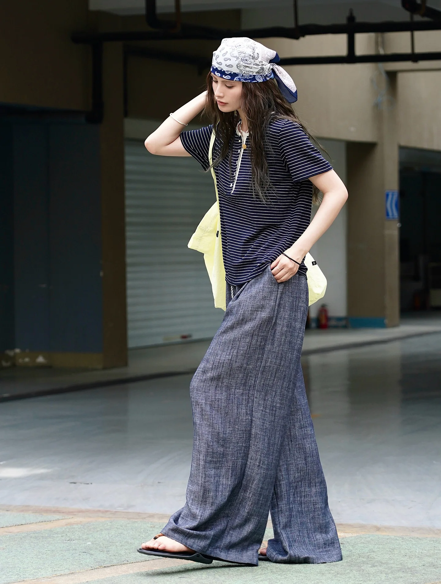 Woman classic black grey trousers with straps