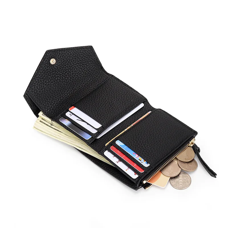 กระเป๋าสตางค์สตรี Simple Trifold Cowhide กระเป๋าสตางค์เกาหลีแฟชั่นซองจดหมายกระเป๋าเหรียญหญิง Slim Card หนังแท้