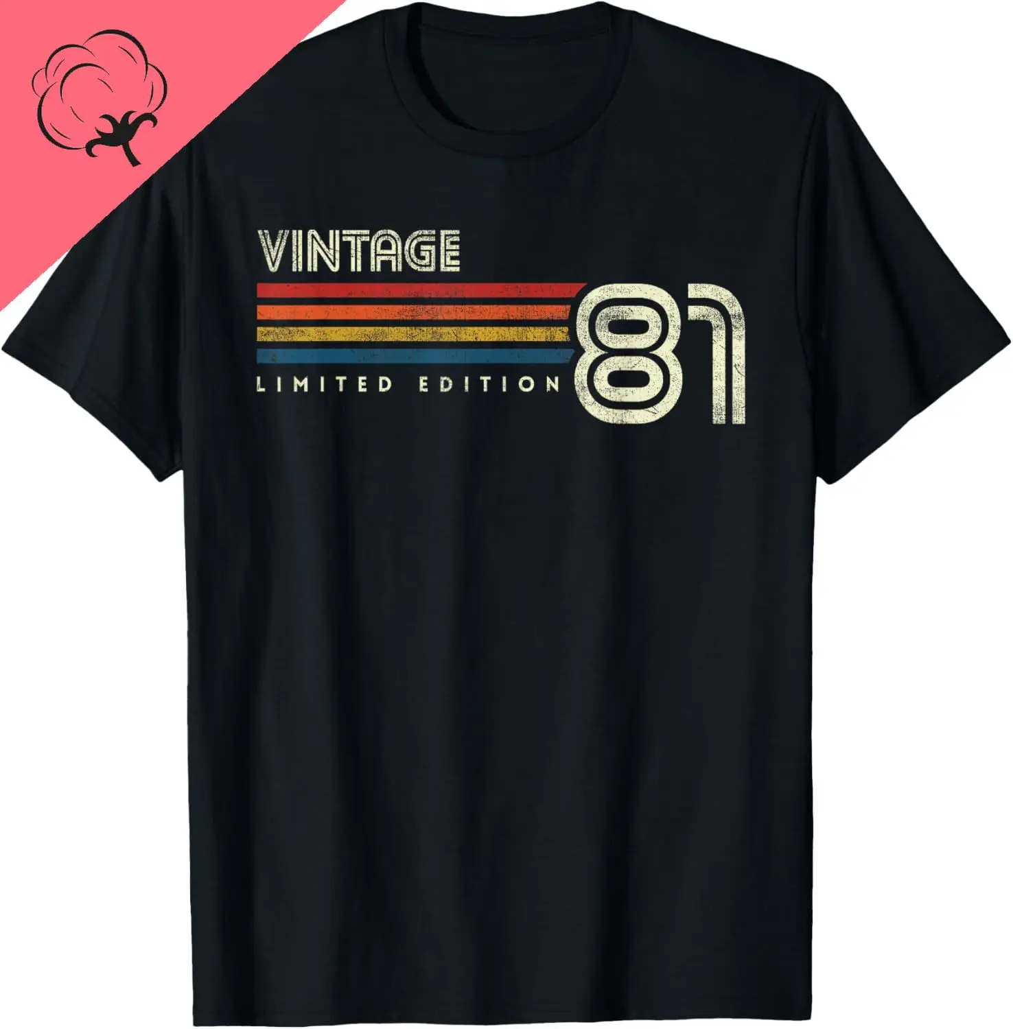 Vintage 1981 Chest Stripe Birthday T-Shirt Casual Streetwear Cotton Printed T-shirt Camiseta Hombre