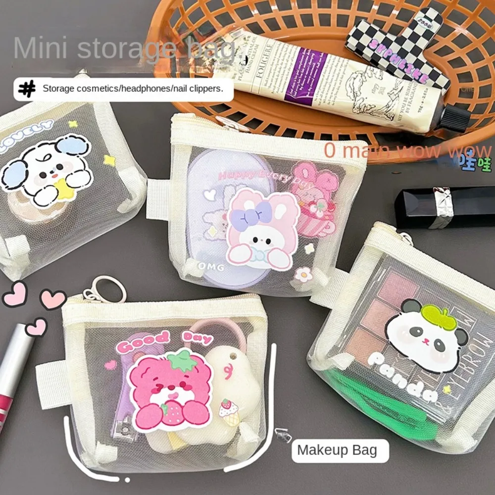 Cute Cartoon Mesh Wallet Change Storage Bag Transparent Portable Lipstick Storage Bag Small Makeup Case