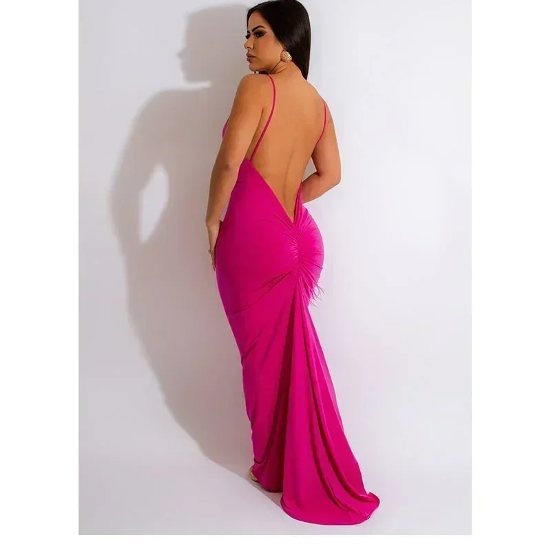 GUWU Tiefem V-ausschnitt Ärmellose Geraffte Backless Bodycon Maxi Lange Party Kleid Sexy Nachtclub Abendkleider Frauen Vestidos
