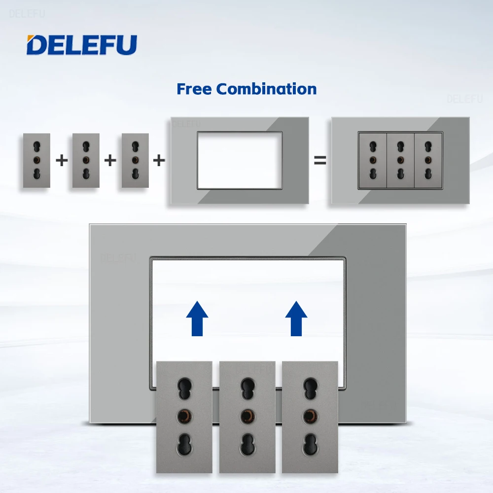 DELEFU زجاج SC70 لوحة 118 مللي متر رمادي إيطالي قياسي USB C-نوع شحن سريع مقبس الحائط التبديل التلفزيون الهاتف CAT5 CAT6