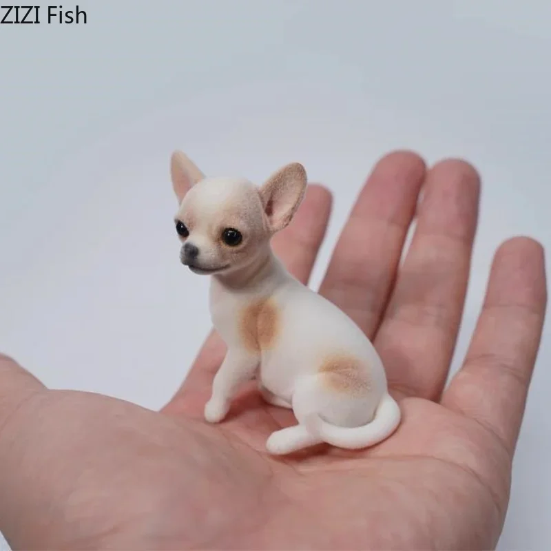 Plucked Chihuahua Ornament Small Animal Sculpture Statue Simulated Doll Dog Car Display Home Accessories Decoration Crafts