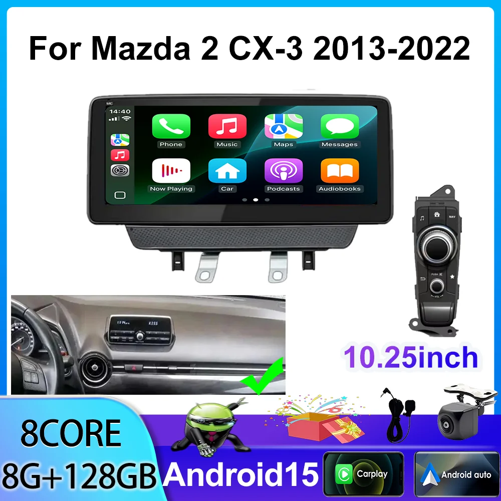 Radio para Auto Android 15 de 10.25' para Mazda 2 CX3 2014-2020 con Navegación GPS, Reproductor Multimedia, Carplay, Unidad Principal, Pantalla Estéreo