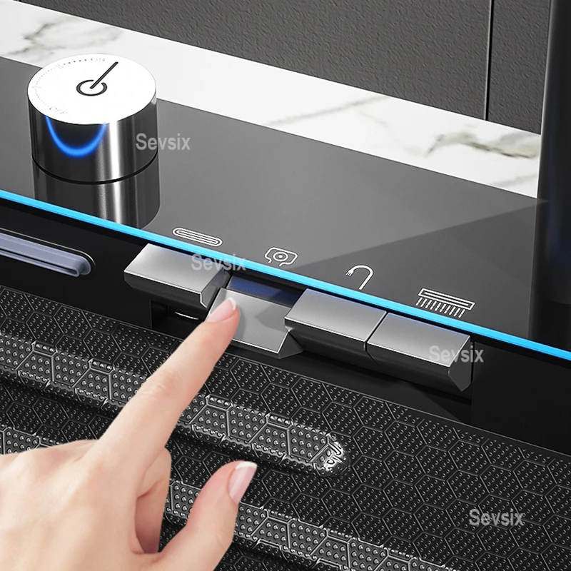 Stainless Steel Kitchen Sink with Faucet Digital Display Large Single Bowl Waterfall Rain 5 Functions System Dish Basin Sink