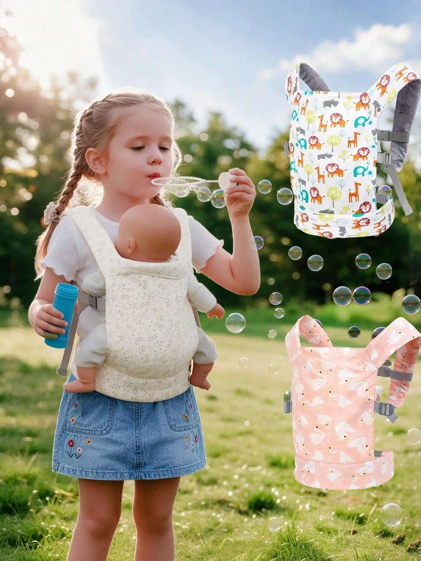 Children's toy shoulder strap, adjustable doll backpack, front and back wearing design, suitable as a gift for little girls' dol